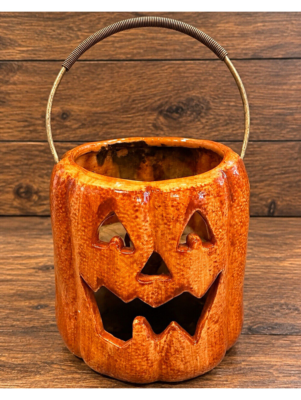 Vintage Russ Berrie Halloween Ceramic Jack O Lantern Pumpkin Candle Holder
